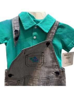 NWT! CARTER’S CHILD OF MINE 2-Piece BOY’s Solid & Pinstripe Overall Set 12M